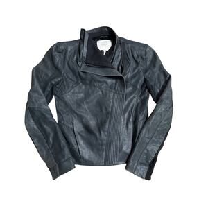 Maje Febbie Draped Leather Jacket Black Size 36